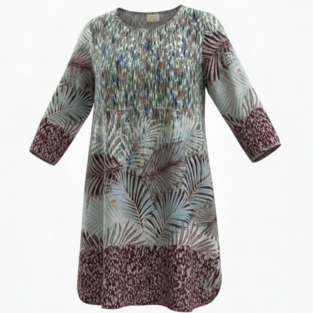 Fig and Flower Women Medium Tunic Top Multicolor Tropical Abstract High Low  M‎
